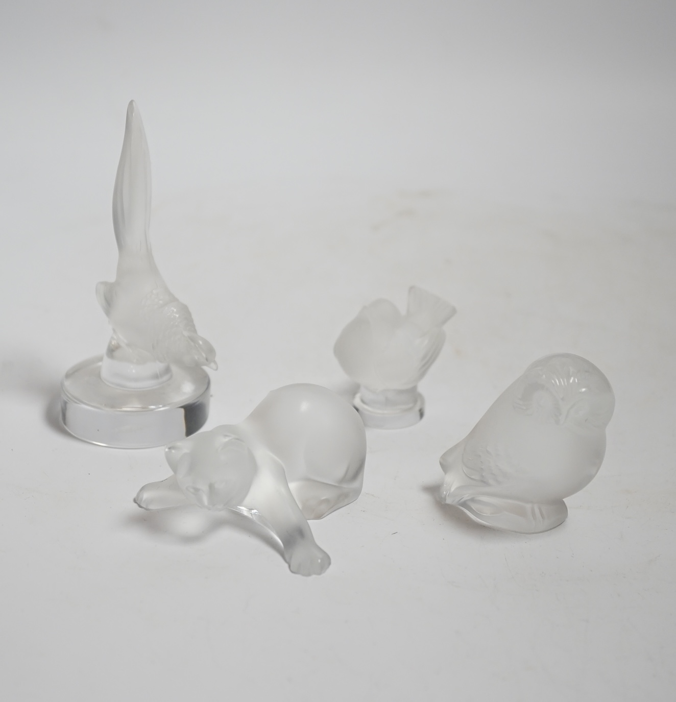 Four small Lalique glass animals, tallest 11cm